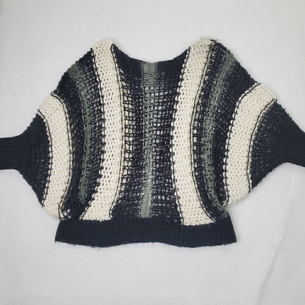 Lumiere Batwing Striped Crochet Knitted Oversized Wool Blend Sweater Size S/M - Picture 14 of 14